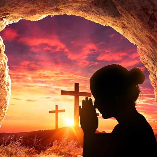 Empty Tomb Backdrop Sunrise Sunset Jesus Christ Crucifixion Resurrection Cave Photography Background Hole Holy Lights Easter Background Three Crosses Christianity Jesus Christ Backgrounds 5x3ft - color: Orange_Red, size: 5x3ft
