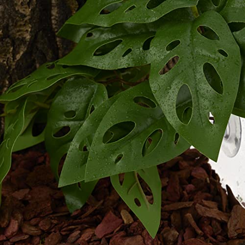 Reptile Plants for Terrarium, Amphibian Habitat Decor Artificial Hanging Plants with Suction Cup - Fake Swiss Cheese Plants Monstera Adansonii - color: Fake Swiss Cheese Plants Monstera Adansonii