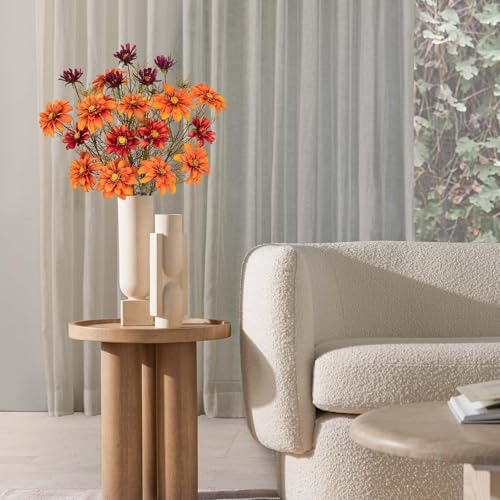GnFlus Artificial Daisies Orange Flowers Stems 5 Pcs Fake Gerbera Daisies Long Bouquet Faux Florals Gradient 27.5" Boho Decor for Home Table Wedding Centerpieces Thanksgiving - color: Vintage Orange Color