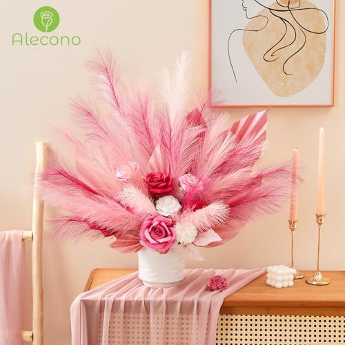 Alecono 𝟯𝟬𝙋𝙘𝙨 Pampas Grass 17in, Pink Faux Pampas Grass Decor for Home Decoration, Wall Decor for Wedding Centerpieces Party Decorations (Hot Pink, Blush, Pink) - color: Hot Pink & Blush & Pink, size: 30pcs