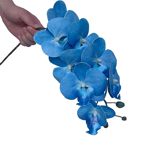 FagusHome 32 Inch Artificial Phalaenopsis Flowers 6 Pcs Artificial Orchid Flowers Stem Plants for Home Décor (Blue) - color: Blue