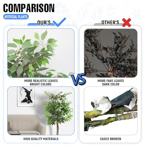 E&K 6FT Artificial Ficus Tree with Plastic Nursery Pot, Silk Faux Ficus Tree Artificial Plant for Home Office Garden Indoor Outdoor Decor (1 Pack) - color: Ficus Tree, size: 6ft