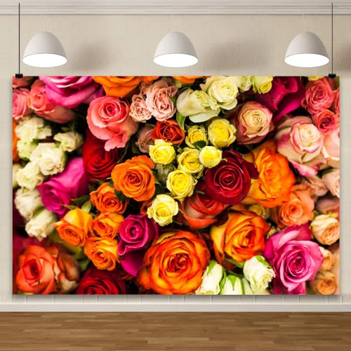 YongFoto 10x8ft Vinyl Flower Backdrop Lush Blossom Red Orange Floral Beautiful Photography Background for Couples Wedding Anniversary Marriage Ceremony Mother's Day Portrait Photo Studio Props - size: 10x8ft