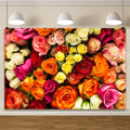 YongFoto 7x5ft Vinyl Flower Backdrop Lush Blossom Red Orange Floral Beautiful Photography Background for Couples Wedding Anniversary Marriage Ceremony Mother's Day Portrait Photo Studio Props - size: 7x5ft