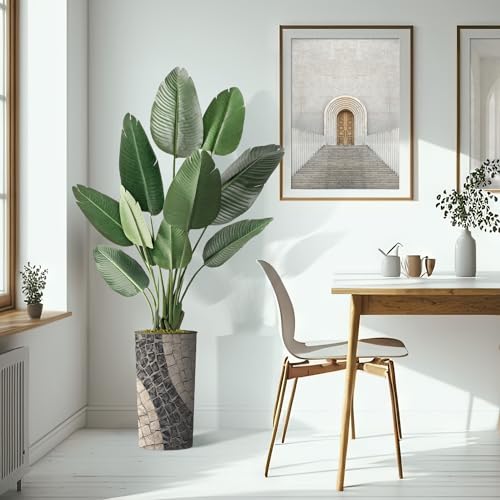 Artificial Tree in Geometric Pattern Planter, Fake Bird of Paradise Silk Tree for Indoor and Outdoor Home Decoration - 67" Overall Tall (Plant Pot Plus Tree) - style: Bird of Paradise