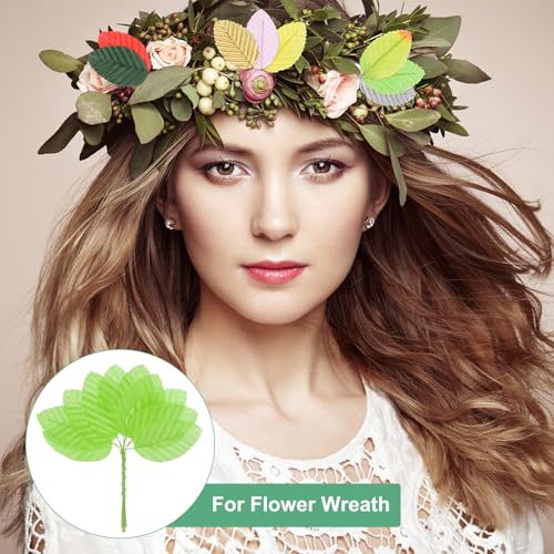 M METERXITY 100-Pack Artificial Silk Leaf, Faux Wire Single Leaves, Fake Flower Leaf with Stem for DIY Bouquet/Wreaths/Wedding/Garland/Party Decorations, Fake Rose Craft Leaves [Grass Green] - color: Grass Green