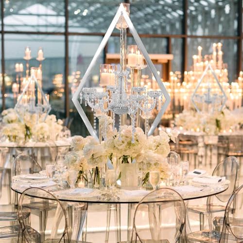 European Romantic Diamond Candle Holder, Metal Creative Wedding Table Decor for Western Food, Party, and Wedding Props (Silver, 4PCS) - color: Silver, size: 4PCS