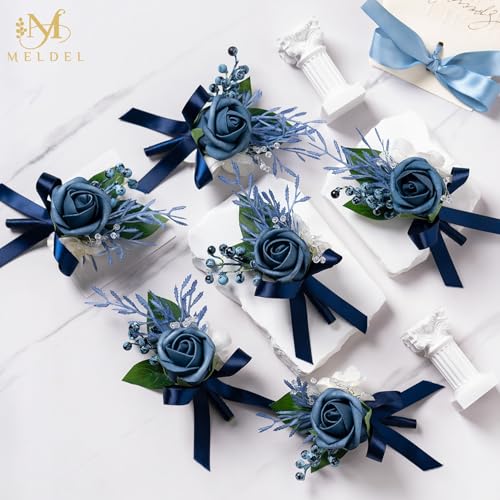 6Pcs Blue Artificial Foam Rose Boutonnieres for Men Wedding Prom | Fake Foam Rose Boutonniere for Wedding Prom Groom Groomsman Homecoming Party Ceremony Anniversary Suit Decoration - color: 6pcs Blue Boutonniere