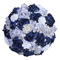 Bridal Wedding Bouquet with Rhinestone Brooch Pearl Bouquet for Bride Bridesmaid Quinceanera Satin Rose Flower Bouquet Wedding Navy Blue and Silver Grey 8.7in - color: Navy Blue and Silver (Standard Size: Dia.8.7")