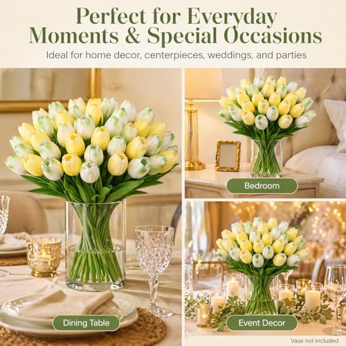 MACTING 30 PCS Artificial Tulip Flowers 13.7" Real Touch Fake Flowers Faux PU Tulips for Floral Arrangement Table Centerpieces Kitchen Home Indoor Mothers Day Summer Decorations,Mix Green - color: Mix Green