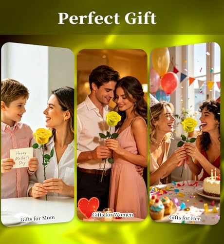 Preserved Flowers for Delivery,Yellow Rose Bouquets That Last 5 Years,Birthday Flowers Gifts for Women Mom Grandma Wife Friends,Mothers Day Gift,Romantic Floral for Anniversary or Valentine’s Day - color: Yellow, size: Single Rose