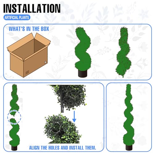 E&K 5FT Artificial Spiral Boxwood Topiary Tree with Plastic Nursery Pot, Fake Tall Tree Artificial Plant Faux Trees for Home Office Garden Indoor Outdoor Decor (1 Pack) - color: Spiral Boxwood, size: 5ft