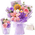 Crochet Flower Bouquet,Pink&Purple Knitted Flowers, Handmade Lily Sunflowers Roses Bouquet for Birthday Anniversary Party Mother's Day Graduation Gifts - color: Purple&pink