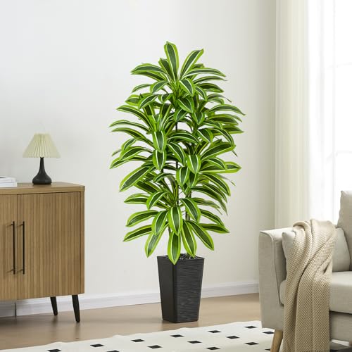 Artificial Yellow Dracaena Tree - 5FT Tall Fake Plants with Black Planter - Artificial Plants Indoor Floor Plant in Pot - Large Tropical Fake Yucca Potted Tree for Home Office Living Room Decor - color: Black-yellow Leaf, size: 5 FT