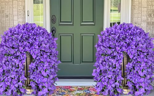 8 Pcs UV Resistant Artificial Flowers for Outdoors, Realistic Faux Silk Bougainvillea Flowers, Fake Hanging Plants for Porch Patio Balcony Decoration (Dark Purple) - color: Dark Purple, size: 8 Pcs