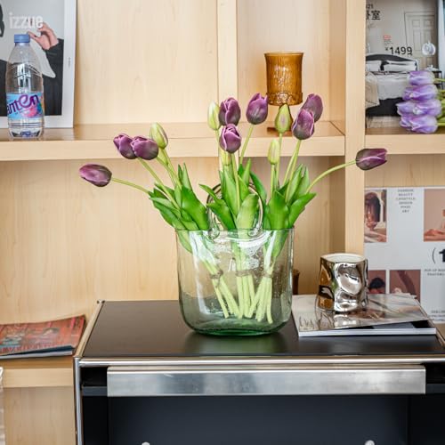 DUYONE 15pcs Artificial Tulips Flowers, Soft Touch Latex Bouquet, Fake Tulips for Office Wedding Party Home Kitchen Garden Decoration - color: 15pcs Dark Purple (No Vase)