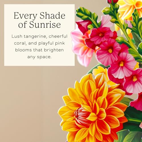 Freshcut Paper Mini Dahlia Sunrise 5.5 Inch Life-Sized 3D Pop Up Cards – Greeting Card, Birthday, Mothers Day, Thank You, Gifts for Mom and Her – Includes Notecard and Envelope - color: Dahlia Sunrise, size: Mini