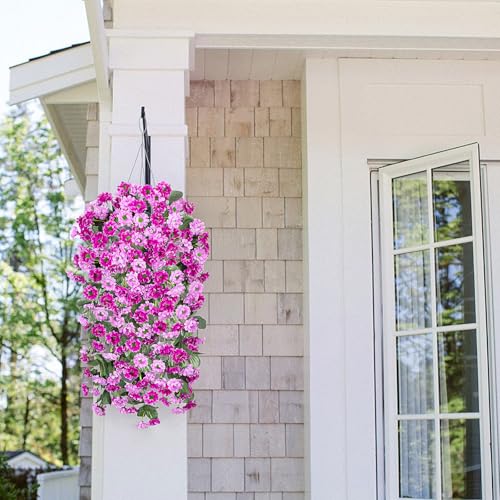 INXUGAO Artificial Fake Hanging Flowers Plants for Outdoor Spering Decoration, 2 PCS Faux Silk Orchid Long Vines Stems Bouquet UV Resistant for Wall Home Porch Patio Outside (Double Lotus) - color: B-double Lotus