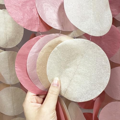 205 Ft Dusty Rose Pink Party Decorations Dusty Pink Khaki Beige Circle Dot Backdrop Garland Tissue Paper Polka Dots Hanging Streamer for Girl Baby Shower Birthday Wedding Bridal Shower Party Supplies - color: dusty pink beige