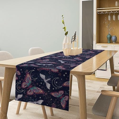 Butterfly Table Runner,Retro Gothic Butterflies Moon Table Runner for Holiday Kitchen Living Room Home Party Decor 13x36 Inch - color: Butterfly-5, size: 13x36in