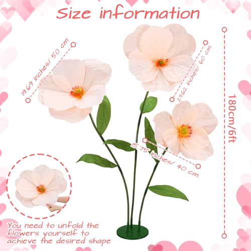 6ft Champagne Giant Flowers for Decoration with Stand, Large Artificial Poppy, Big Paper Flower Decor for Garden Wedding Party Photography Props Hotel Office Art Gallery Shop Window Display - color: Champagne