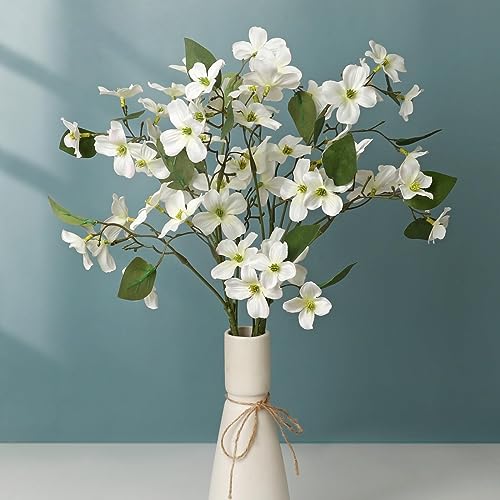 LIUCOGXI 4 Pcs Dogwood Flowers Floral Arrangements Artificial Silk Bouquet White for Home Wedding Bridal Bouquet Kitchen Table Vase Decoration - color: White # 4pcs