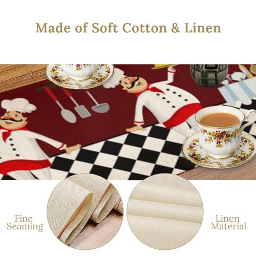 Chef Table Runner,Cartoon Cute Fat Chef Cooking Theme Table Cloth for Home Kitchen Dining Party Indoor Outdoor Decoration 13x36 Inch - color: Kitchen-1, size: 13x36in