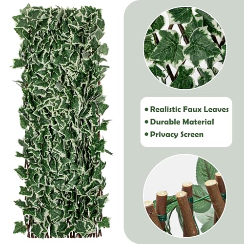 Expandable Fence Privacy Screen for Balcony Patio Outdoor, Greenery Expandable Stretchable Covers Panel Privacy Fence, Single Sided Leaves (Green White Ivy, 1 Pack) - color: Green&White Ivy, size: 1 Pack