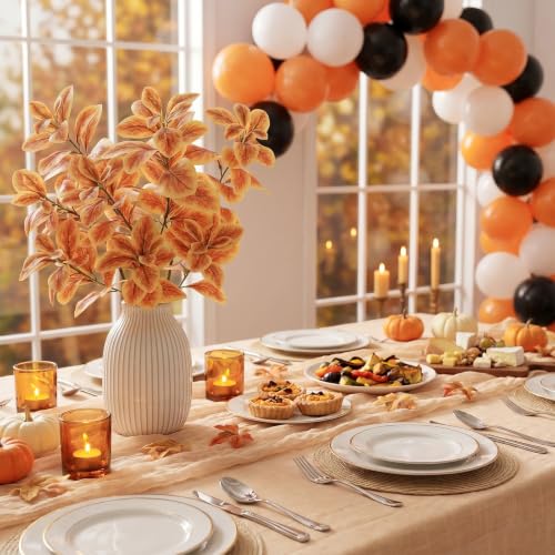 Gresorth 3 Pcs Artificial Yellow Leaves Branches 27.5" Faux Fall Leaf Long Stems Fake Autumn Plant Decoration for DIY Bouquet Filler Bedroom Indoor Kitchen Thanksgiving Table Party - color: Yellow Branches