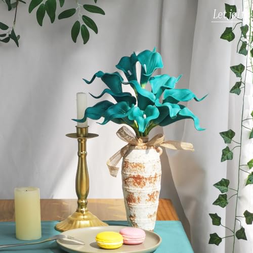 Letjolt Artificial Calla Lily Flowers 12Pcs, Teal Blue | Wedding Bouquet Flower, Home Decoration, Faux Calla Lilies - color: Teal Blue