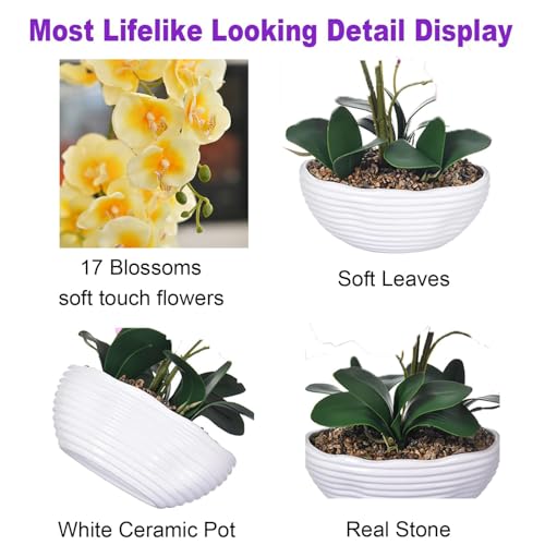 19" H Phalaenopsis Faux Orchid Plant Silk Orchid Centerpiece Artificial Floral Arrangement in Ceramic Pot (Yellow) - color: Yellow