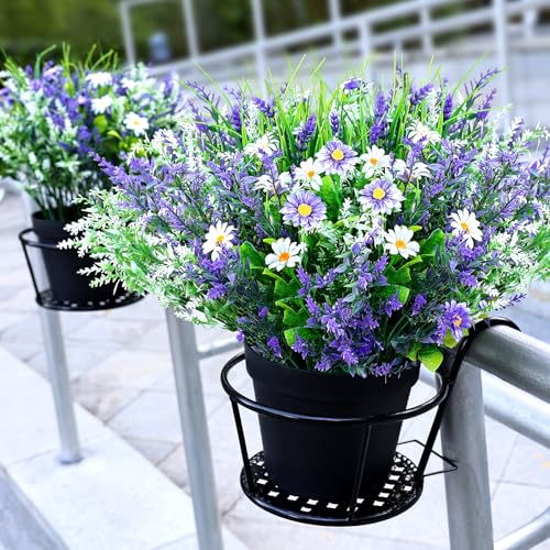 2 Pcs Artificial Potted Flowers for Outdoors - 16 Inch Large Pre-Assembly Purple Flowers Faux Plants Lavender Daisy for Outdoor Home Office Front Doors Patios Porches Yards Decor - color: Lavender Daisy