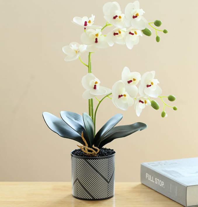 Leoyoubei 6 Branch Artificial Orchid Flowers,15” Dancing Orchid,Fake Phalaenopsis,Soft Real Touch Orchid for Arrangements Wreaths,Wedding Centerpiece Flower Floral Farmhouse (White) - color: White