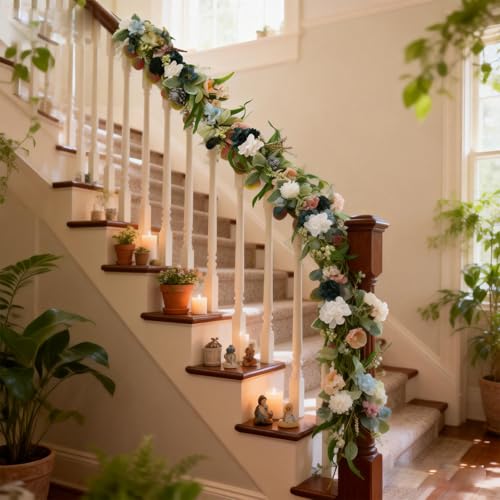 6FT Spring Flower Garland, Floral Dahlia, Orchid, Gardenia Spring Garland, Artificial Spring Summer Garlands for Home Mantle Wedding Festival Indoor Decor - color: Garland