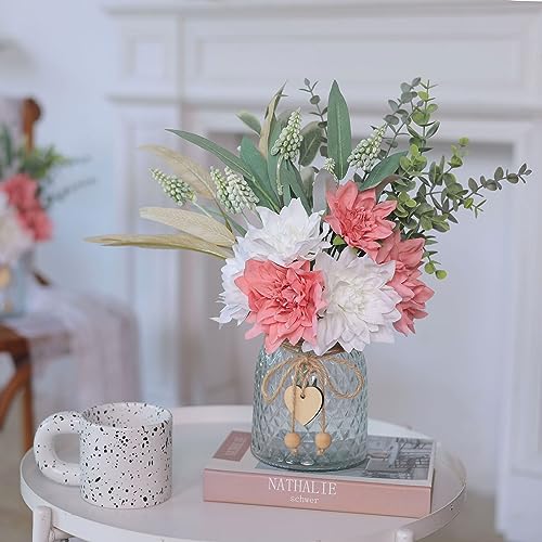 Faux Flowers with Vase,Artificial Silk Flowers in Vase, Fake Plant Eucalyptus and Willow,Flower Arrangement for Home Farmhouse Dining Table Centerpiece Decorations Coffee Table Decor (Dusty Pink) - color: Dusty Pink