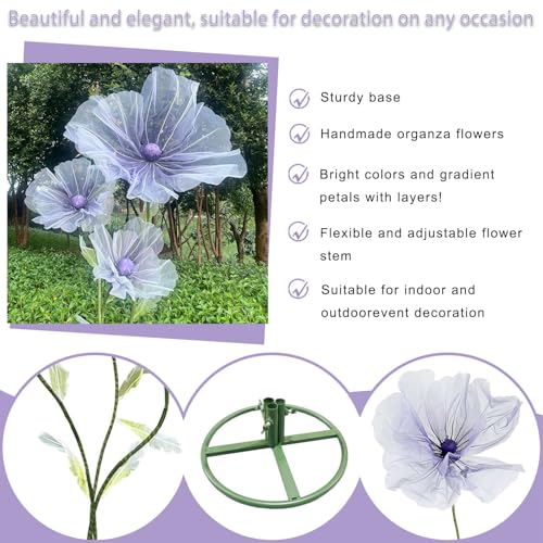 Wedding Decorations for Reception, Giant Flowers for Decoration, 3pc Large Artificial Silk Flowers Decoration with Stand for Party Decor, Home Decor, Photographic Props, Shop Window Display (Purple) - color: Purple