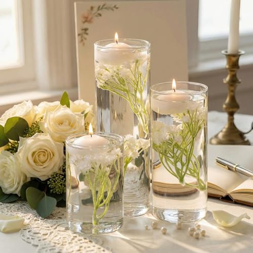 Conelist 36 Pcs Floating Candles and Floating Flowers for Centerpieces Wedding Baby's Breath Vase Filler Artificial Flowers Decoration for Party Home Wedding Table Centerpieces Party Decoration