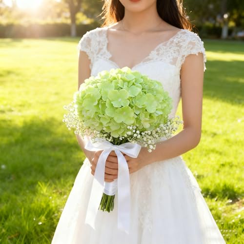 100PCS Artificial Hydrangea Flowers, Fake Flowers Silk Hydrangea Full Flowers Heads with Stems for Wedding Home Party Shop Baby Shower Decor (Green) - color: Green