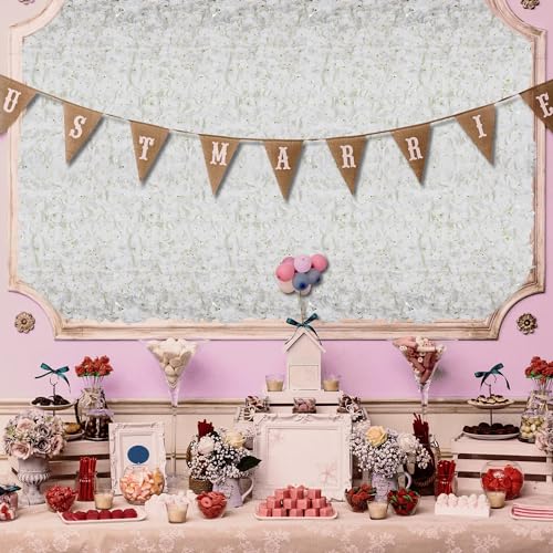 BLOSMON Flower Wall Panel Backdrop - 6 Pcs 24 x 16 Inch White Artificial Hydrangea Floral Backdrop for Wedding Party Baby Bridal Shower Decor, Hanging Fake Silk Flower Backdrop Decoration | 24 x 16 Inch Floral Wall for Wedding Party Baby Bridal Shower Dec