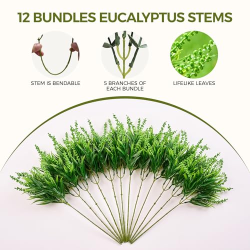 PONKING Imitation Berry Grass Branches Artificial Stems 12 Bundles Greenery Fake Plants for Home Office Flowers Bouquet Centerpiece Wedding Decoration, Christmas Decor, DIY Gift Box Embellishment - color: A Green Imitation Berry Grass Branches 12pcs