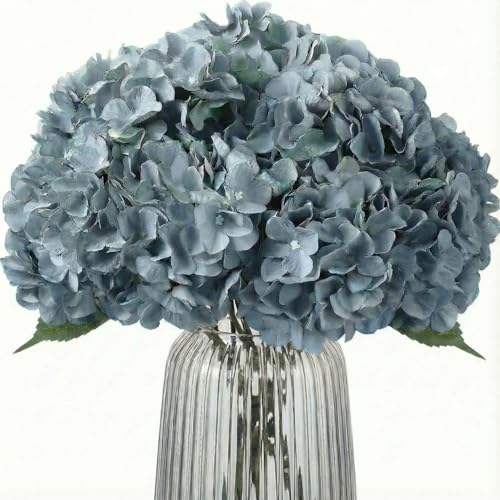 2Bouquets Artificial Fake Flowers Plants Silk Hydrangea Arrangements Wedding Bouquets Decorations Plastic Floral Home Kitchen Garden Party Festival Bar DIY (Gray Blue) - color: Gray Blue
