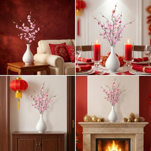 20pcs Cherry Blossom Branches Artificial Flowers for Winter Spring Indoor Decoration, 22" Plum Fake Peach Plants for Wedding Home Office Bedroom Party Decor (Pink, 22in) - color: Pink, size: 22in