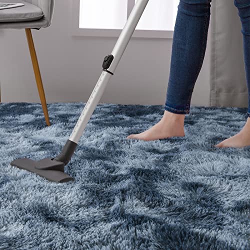 DweIke Fluffy Blue Grey Rugs for Bedroom Living Room, 3x5 Feet Soft Plush Shaggy Tie-Dyed Navy Blue Gray Girls Boys Kids Rug, Upgraded Non-Slip and Machine Washable Carpet for Dorm Nursery Decor - color: Blue Grey, size: 3 Ft X 5 Ft