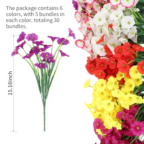JEMONG Artificial Flowers 30 Bundles Outdoor UV Resistant Fake Daisy Flowers Faux Plastic Plants Garden Porch Window Box Porch Farmhouse Hanging Decor(Mix Six Colors) - color: Mix Six Colors, size: 30Bundles