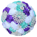 Sharebeauty 7.9 Inch Handmade Satin Rose Bridal Bouquet Toss Round Wedding Bouquet Throw Toss Artificial Flower Bunch Pale Blue + Purple + White - color: W3217d08 Pale Blue/Purple/White