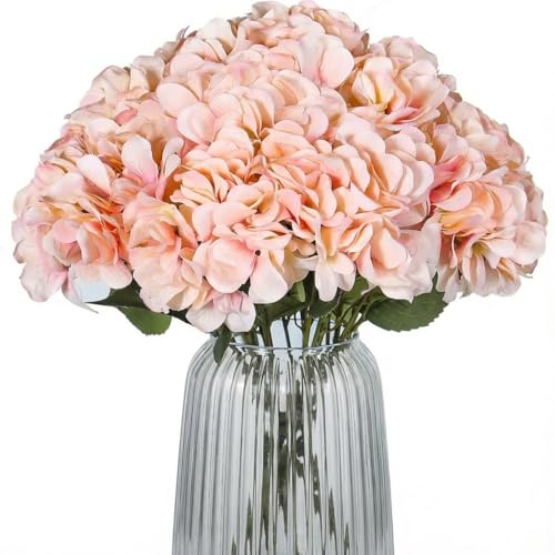 2Bouquets Artificial Fake Flowers Silk Hydrangea Arrangements Wedding Bouquets Decorations Plastic Floral Home Kitchen Garden Party Festival Bar DIY (Light Pink) - color: Light Pink, 5flower Head