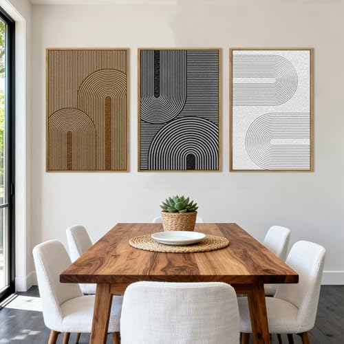 BINCUE Abstract Neutral Canvas Paintings Framed Modern Wall Art Neutral Geometric Wall Decor Modern Abstract Artwork Black and White Wall Painting Brown Pictures for Bedroom Living Room Office 16x24 Inch Set of 3 - color: Abstract Modern, size: 24"L x 16"