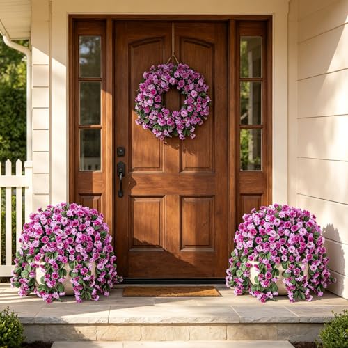 INXUGAO Artificial Fake Hanging Flowers Plants for Outdoor Spering Decoration, 2 PCS Faux Silk Orchid Long Vines Stems Bouquet UV Resistant for Wall Home Porch Patio Outside (Double Lotus) - color: B-double Lotus