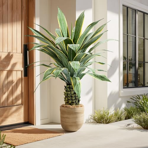 Artificial Agave Plant Potted Plants for Indoor Outdoor Fake Agave Tree in Pot Realistic Faux Tree with 42 Leaves for Home Living Room Office Garden Front Porch Patio Decor (51inch-1 Pc Potted Yellow) - size: 51inch-1 Pc Potted Yellow