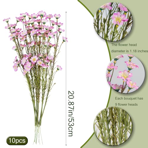 CITYES 10 Pcs Artificial Wildflowers with Stems Bulk Silk Spring Flowers 21" Fake Forsythia Branches Purple Pink Faux Wildflowers Floral Arrangements for Home Decor Indoor Outdoor Wedding Centerpieces - color: Purple Pink